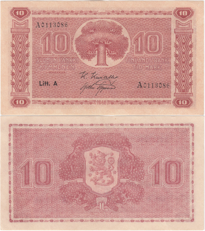 10 Markkaa 1945 Litt.A A0113086 kl.7